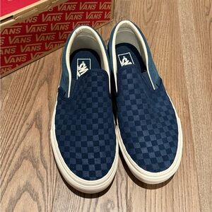Vans x JCREW Men's Blue Checkered Slip-On Shoes
